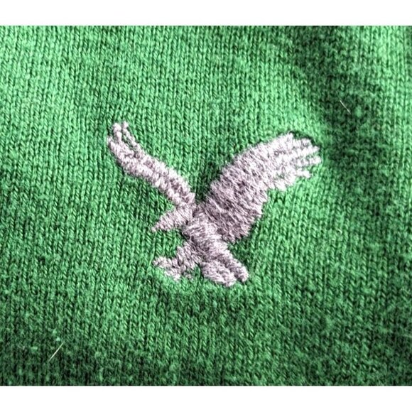 AMERICAN EAGLE Forest Green V-Neck Sweater 100% Cotton Vintage Fit Size L - Picture 2 of 7